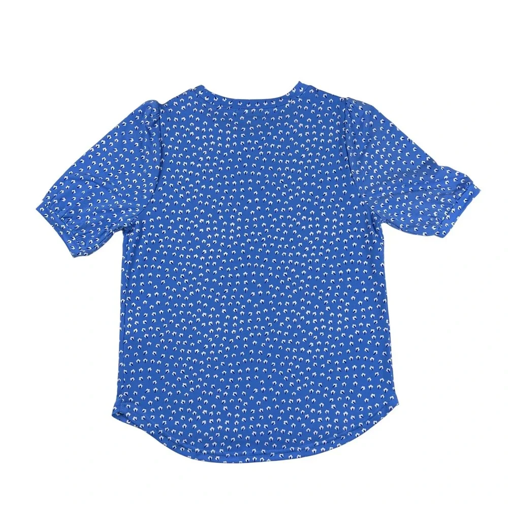 Banana Republic Blue Floral Print Puff Sleeve Top XS Crew Neck Blouse